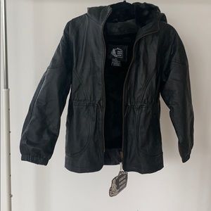 A black genuine leather Jacket.